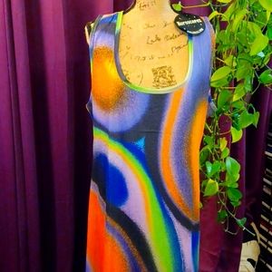 NWT DOLLSKILL 3x Horoscopez sleeveless tank maxi.swirl of yellow purple green